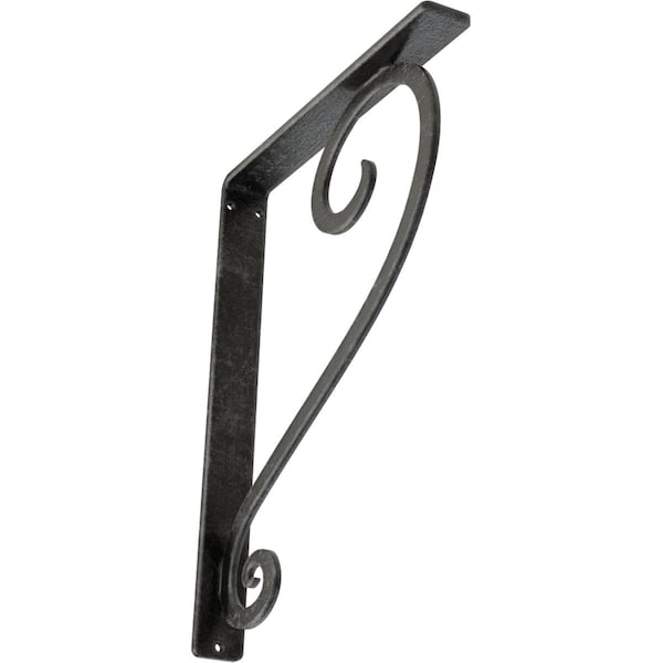 Ekena Millwork Edwards Wrought Iron Bracket, (Single center brace), Antiqued Silver 1 1/2"W x 10"D x 12"H BKTM01X10X12SEDASV - main
